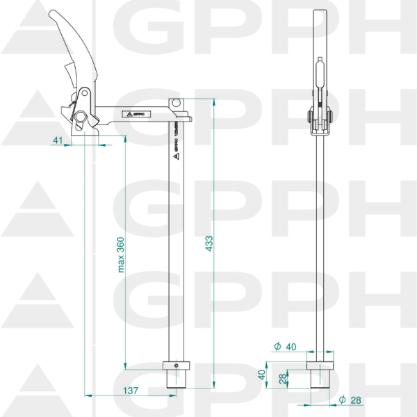 Clamping lever GPPH fi28 mm - technical drawing