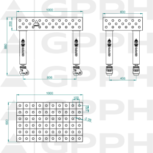Stół Spawalniczy PRO INOX Rozmiar - 1000x600mm, Siatka - 100x100mm, System - Φ28, Nogi - Na kołach - rysunek techniczny
