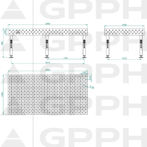Stół Spawalniczy PLUS INOX Rozmiar - 2400x1200mm, Siatka - 100x100mm, System - Φ28, Nogi - Na stopach - rysunek techniczny