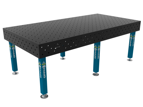 Stół Spawalniczy PLUS Siatka - 100x100mm, System - Φ16, Rozmiar - 2400x1200mm, Nogi - Na stopach