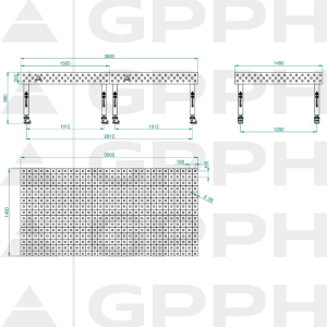 Stół Spawalniczy PLUS INOX Rozmiar - 3000x1480mm, Siatka - 100x100mm, System - Φ28, Nogi - Na kołach - rysunek techniczny
