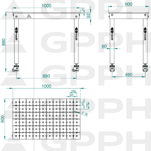 Stół BASIC 1000x600 mm fi16 50x50 koła
