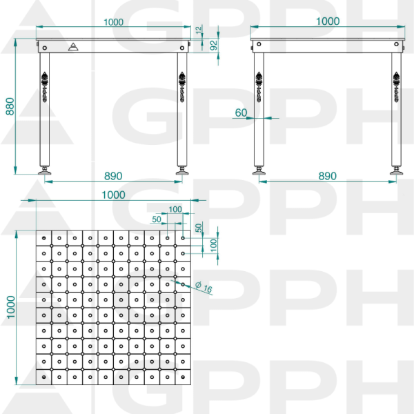 Stół BASIC 1000x1000 mm fi16 diagonalna stopy