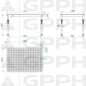 Rysunek techniczny Stół BASIC 1500x1000 mm fi16 50x50 stopy
