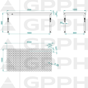 Rysunek techniczny Stół BASIC 2000x1000 mm fi28 100x100 stopy