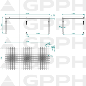 Rysunek techniczny Stół BASIC 2400x1200 mm fi16 50x50 stopy