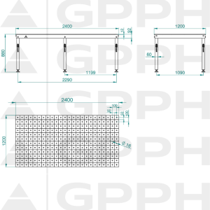 Rysunek techniczny Stół BASIC 2400x1200 mm fi16 100x100 stopy