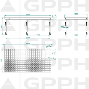 Rysunek techniczny Stół BASIC 2400x1200 mm fi16 100x100 koła