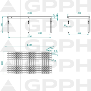 Rysunek techniczny Stół BASIC 2400x1200 mm fi16 diagonalna stopy