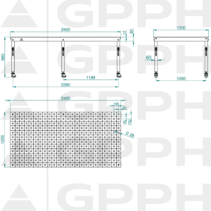 Rysunek techniczny Stół BASIC 2400x1200 mm fi28 100x100 koła