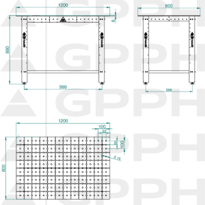 Dibujo técnico Mesa DIY 1200x800 mm fi16 50x50 patas