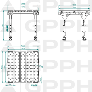 Rysunek techniczny Modułowy Stół Spawalniczy Pojedynczy 1000x1000 mm