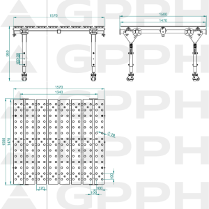 Rysunek techniczny Stół MWT POJEDYNCZY 1600x1500 mm fi28 100x100
