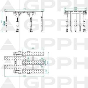 Rysunek techniczny Stół MWT POJEDYNCZY ROZKŁADANY 1770x1000 mm fi28 100x100