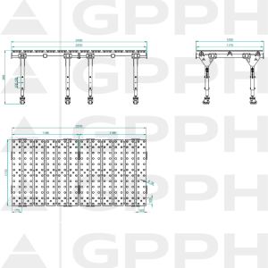 Technical drawing  MWT DOUBLE TABLE 2400x1200 mm fi28 100x100