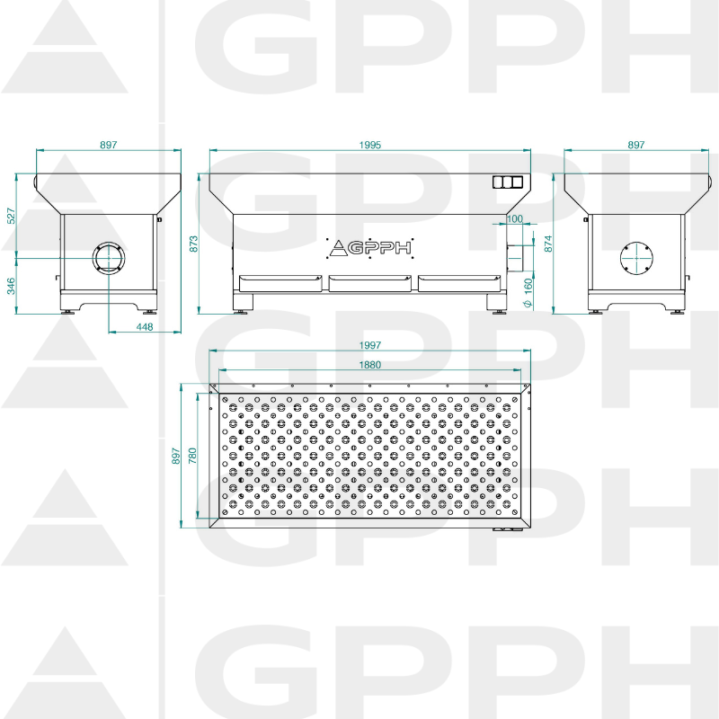 Technische Zeichnung Schleif- und Schweißplatz – Untergestell 1870 x 770 mm