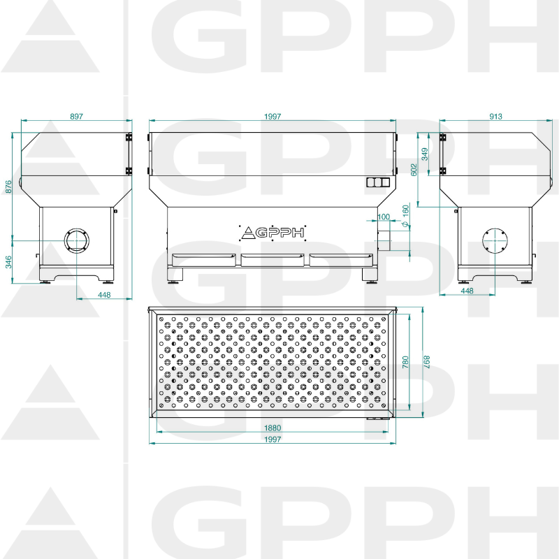Dibujo técnico. Estación de esmerilado y soldadura: base con protecciones, 1870 x 770 mm.