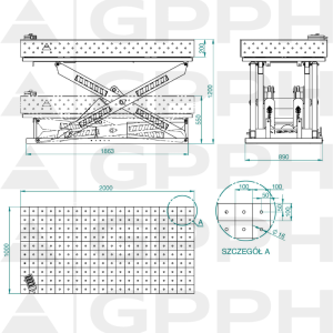 Technical drawing XWT ECO table 2000x1000 mm fi16 100x100