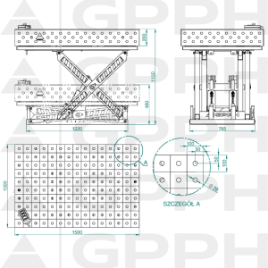Technical drawing XWT ECO table 1500x1000 mm fi28 100x100