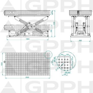 Rysunek techniczny Stół XWT PRO 2000x1000 mm fi16 50x50