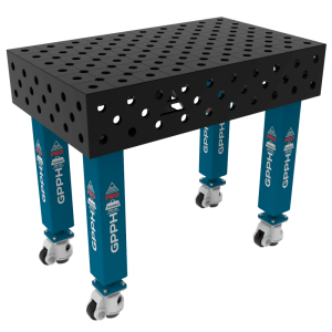 Welding table PRO Size - 1000x600mm, Grid - diagonal, System - Φ28, Legs - On wheels