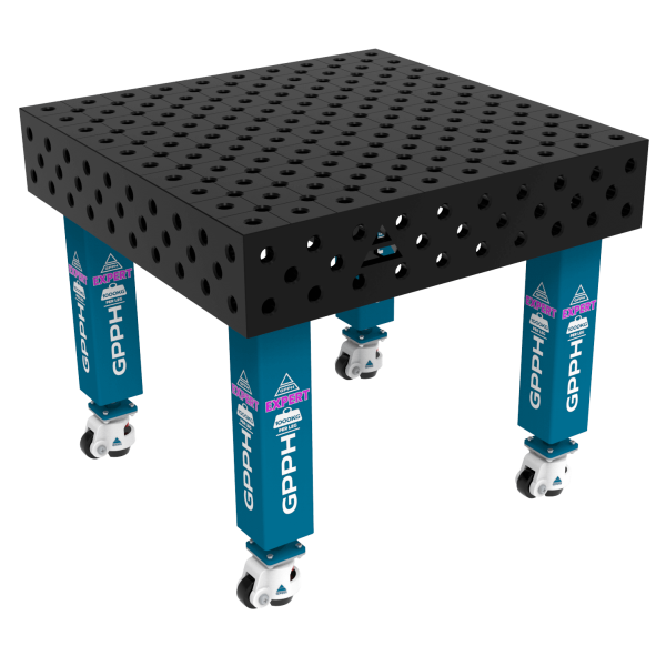 Stół Spawalniczy EXPERT Rozmiar - 1000x1000mm, Siatka - diagonalna, System - Φ28, Nogi - Na kołach