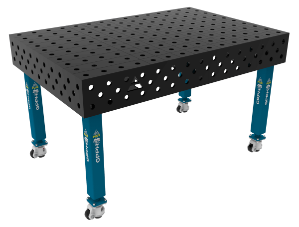 Stół Spawalniczy PLUS Siatka - 100x100mm, System - Φ28, Rozmiar - 1500x1000mm, Nogi - Na kołach