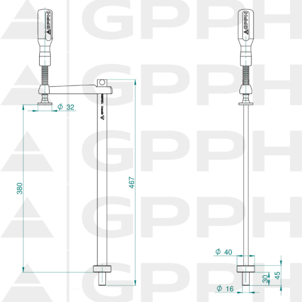 Zacisk mocujący GPPH fi28 mm - rysunek techniczny