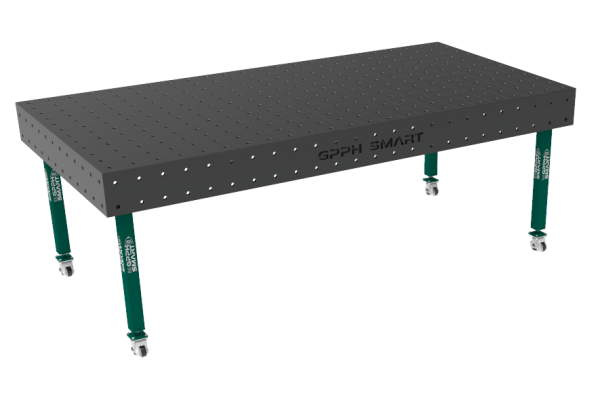 Stół spawalniczy SMART Siatka - 100x100mm, System - Φ16, Rozmiar - 2400x1200mm, Nogi - Na kołach, Blat - 15mm