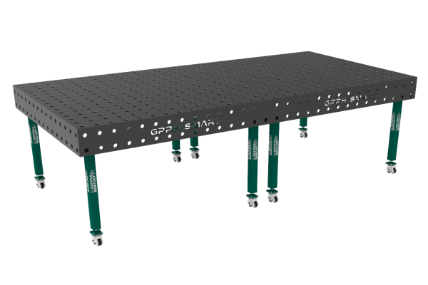 Stół spawalniczy SMART Siatka - 100x100mm, System - Φ28, Rozmiar - 3000x1480mm, Nogi - Na kołach, Blat - 15mm