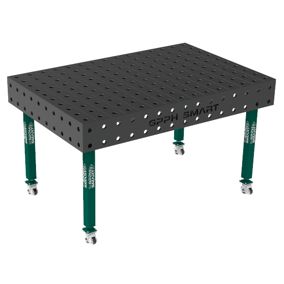 Stół spawalniczy SMART Siatka - 100x100mm, System - Φ28, Rozmiar - 1500x1000mm, Nogi - Na kołach, Blat - 12mm