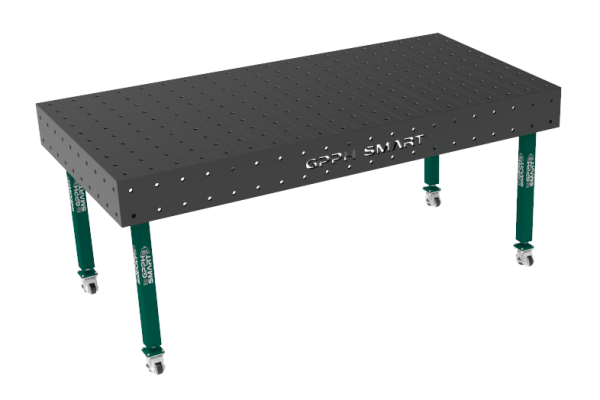Stół spawalniczy SMART Siatka - 100x100mm, System - Φ16, Rozmiar - 2000x1000mm, Nogi - Na kołach, Blat - 12mm