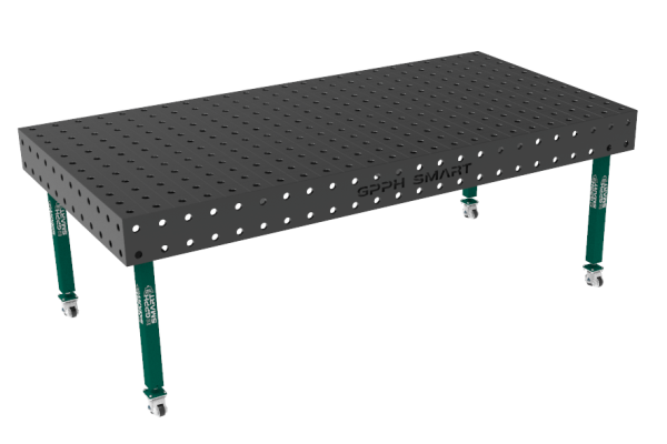 Stół spawalniczy SMART Siatka - 100x100mm, System - Φ28, Rozmiar - 2400x1200mm, Nogi - Na kołach, Blat - 12mm