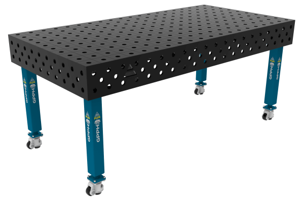 Stół Spawalniczy PLUS Siatka - 100x100mm, System - Φ28, Rozmiar - 2000x1000mm, Nogi - Na kołach