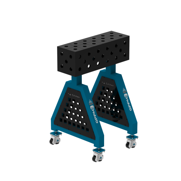 Podpora spawalnicza TRESTLE PLUS 600x200x200 mm - system fi 28 - Siatka DIAGONALNA - Na kołach