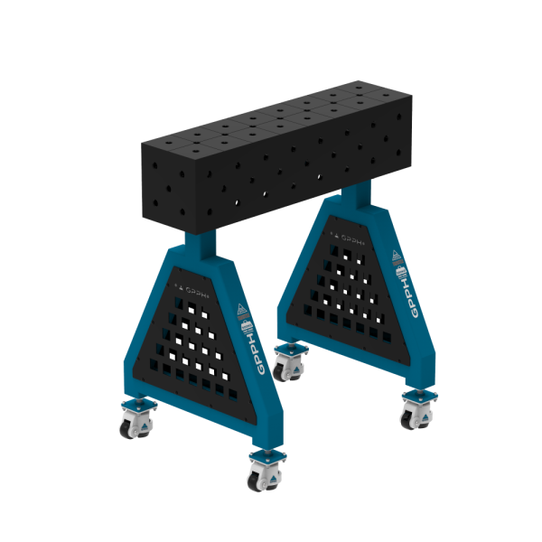 Podpora spawalnicza TRESTLE PLUS 800x200x200 mm - system fi 16 - Siatka DIAGONALNA - Na kołach
