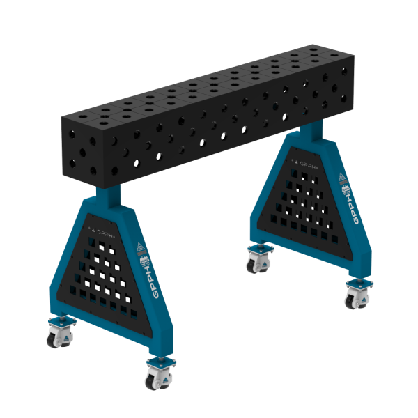 Podpora spawalnicza TRESTLE PLUS 1200x200x200 mm - system fi 28 - Siatka DIAGONALNA - Na kołach