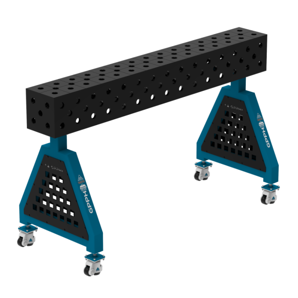 Podpora spawalnicza TRESTLE PLUS 1500x200x200 mm - system fi 28 - Siatka DIAGONALNA - Na kołach