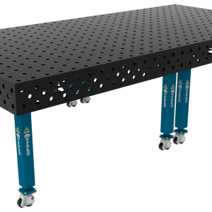 Stół Spawalniczy PLUS Siatka - 100x100mm, System - Φ28, Rozmiar - 3000x1480mm, Nogi - Na kołach