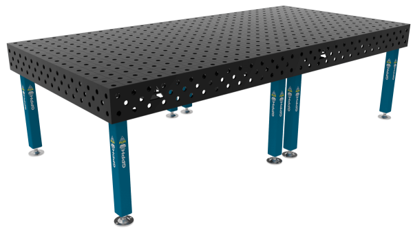 Stół Spawalniczy PLUS Siatka - 100x100mm, System - Φ28, Rozmiar - 3000x1480mm, Nogi - Na stopach