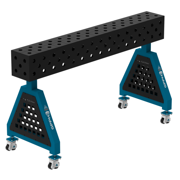 Podpora spawalnicza TRESTLE PRO 1500x200x200 mm - system fi 28 - Siatka DIAGONALNA - Na kołach