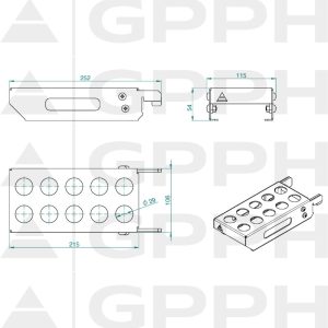 Mobilna półka na trzpienie S fi16mm - rysunek techniczny