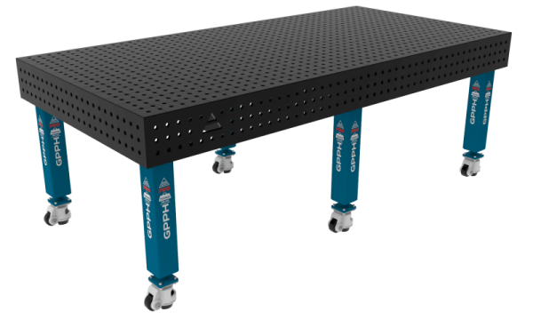 Stół Spawalniczy PRO Siatka - 50x50mm, System - Φ16, Rozmiar - 2400x1200mm, Nogi - Na kołach