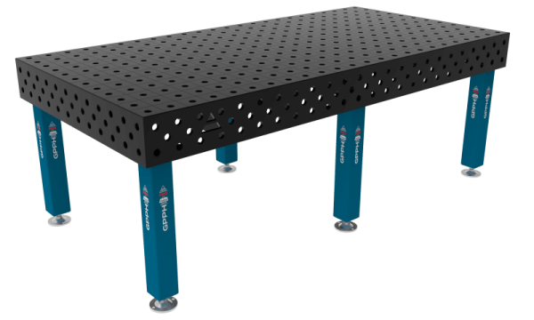 Stół Spawalniczy PRO Siatka - 100x100mm, System - Φ28, Rozmiar - 2400x1200mm, Nogi - Na stopach