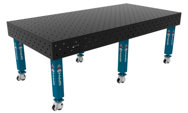 Stół Spawalniczy PRO Siatka - 100x100mm, System - Φ16, Rozmiar - 2400x1200mm, Nogi - Na kołach