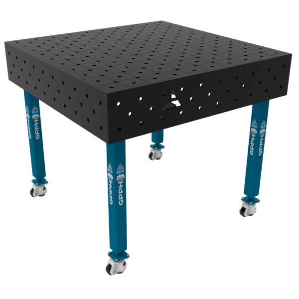 Stół Spawalniczy ECO Rozmiar - 1000x1000mm, Siatka - DIAGONALNA, System - Φ16, Nogi - Na kołach