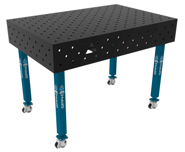 Stół Spawalniczy ECO Rozmiar - 1200x800mm, Siatka - DIAGONALNA, System - Φ16, Nogi - Na kołach