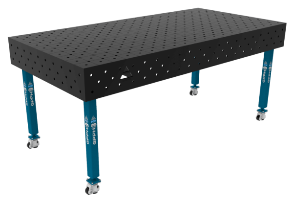 Stół Spawalniczy ECO Rozmiar - 2000x1000mm, Siatka - DIAGONALNA, System - Φ16, Nogi - Na kołach