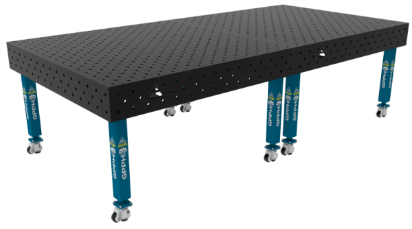 Stół Spawalniczy PLUS Rozmiar - 3000x1480mm, Siatka - diagonalna, System - Φ16, Nogi - Na kołach