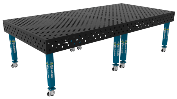 Stół Spawalniczy PLUS Rozmiar - 3000x1480mm, Siatka - diagonalna, System - Φ28, Nogi - Na kołach
